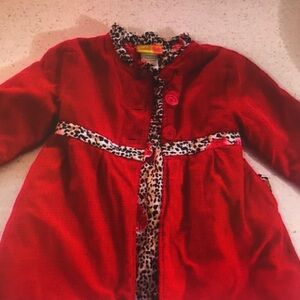Red Coat with Leopard Print Trim